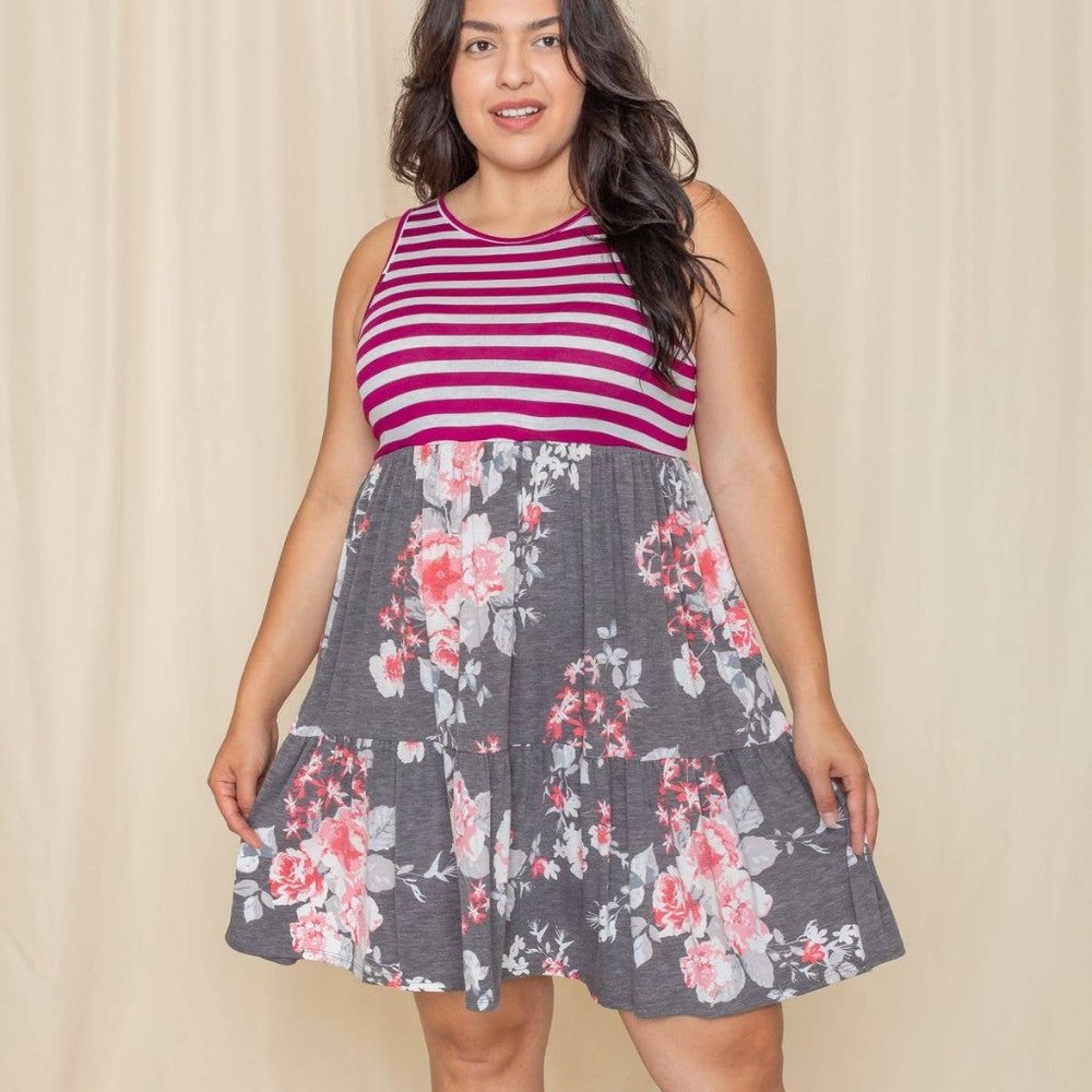 Sleeveless Multi-Print Dress